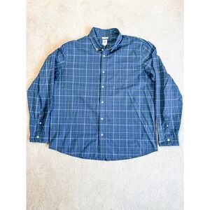 GAP Untucked Stretch Button Down Shirt Men's XXL Blue Plaid Long‎ Sleeve